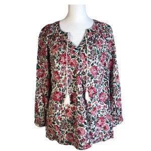 NWT Old Navy XS Floral Blouse Long Sleeve Tie Neck